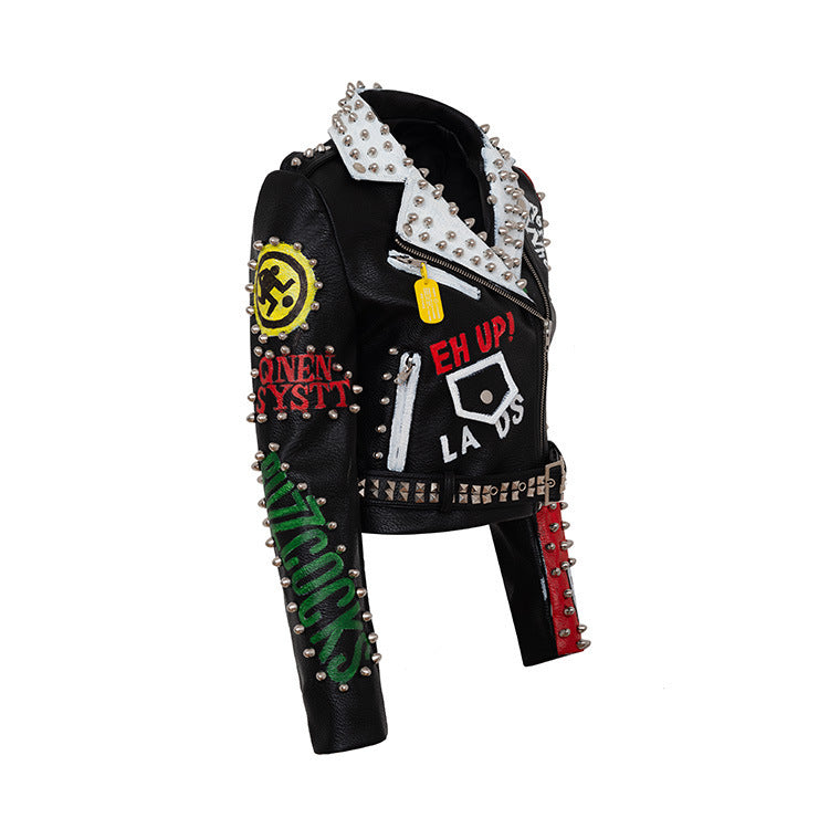 Personalized Graffiti Print Motorcycle Leather Jacket