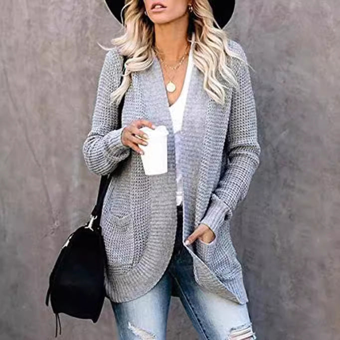 Women's Curved Placket Knitted Sweater Cardigan