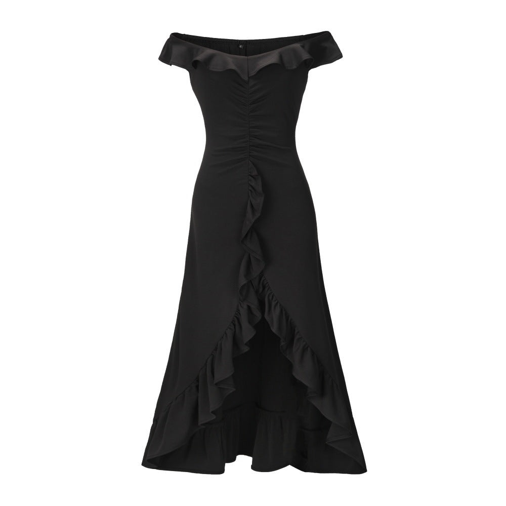 Women's Skirts, Large Sloping Shoulders Long Dress With Ruffles