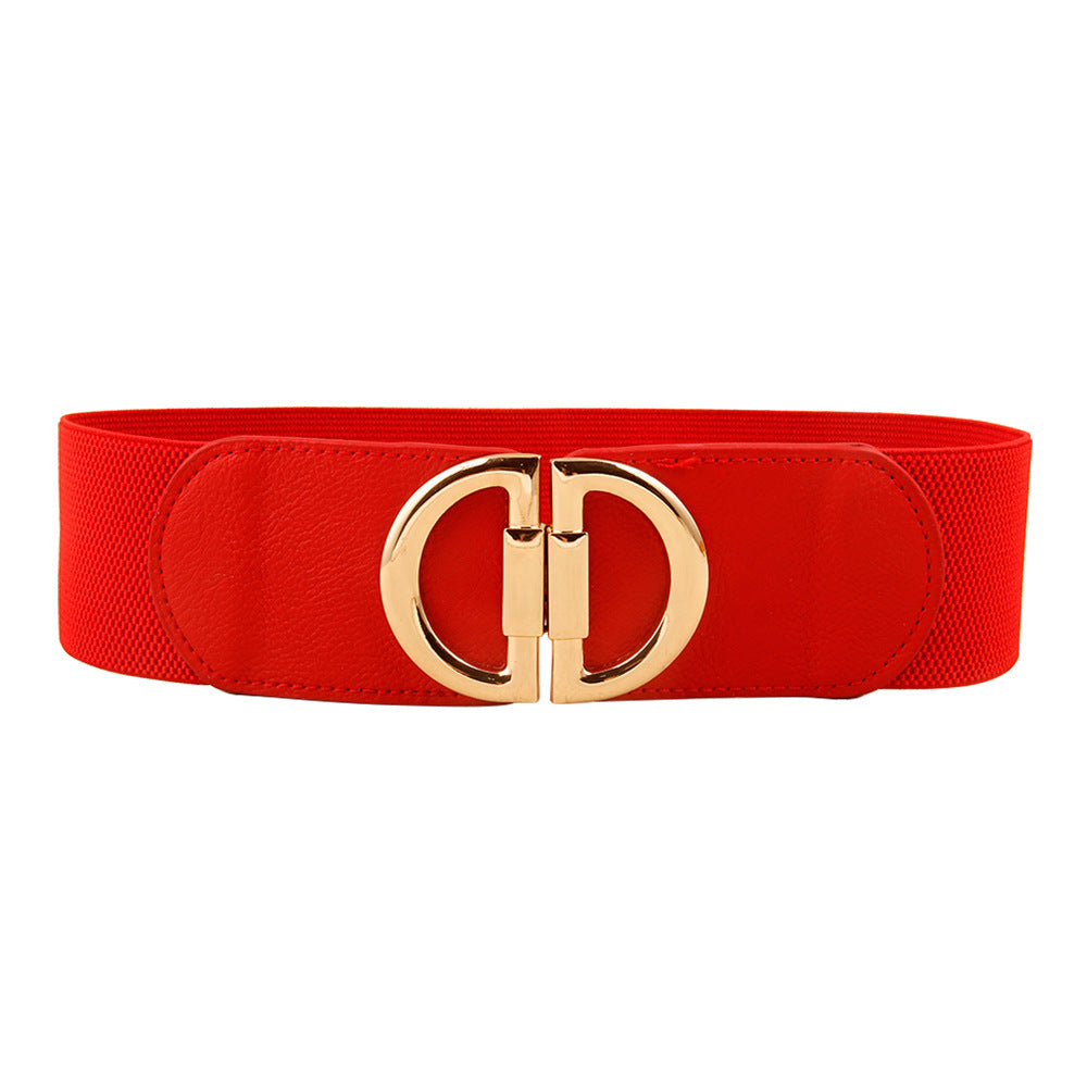 Elastic A Pair Of Buckles Wide Belt Women