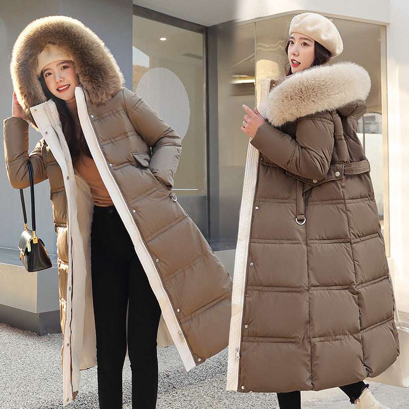 Over-the-knee Down Cotton Jacket Thickened Cotton-padded Coat