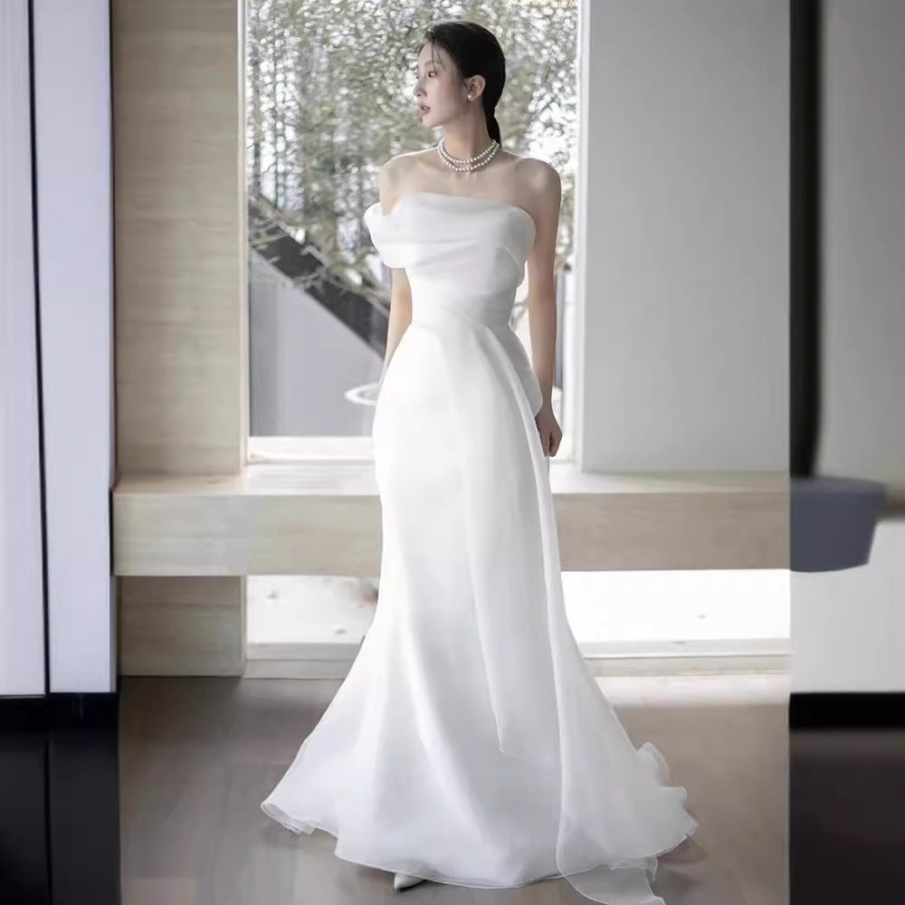 French Style Off-shoulder Light Wedding Dress