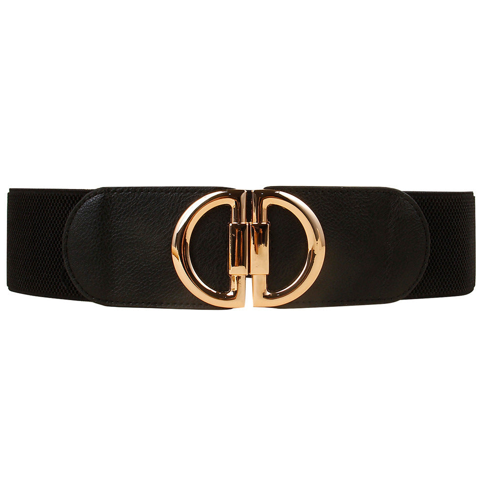 Elastic A Pair Of Buckles Wide Belt Women