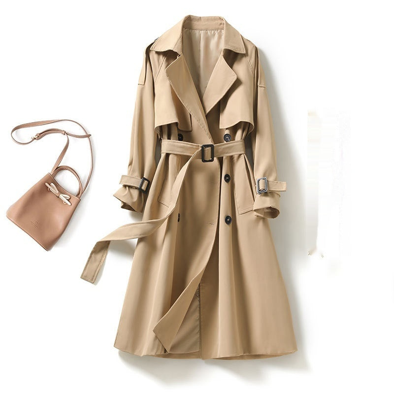 Women's Mid-length Trench Coat Lady Temperamental Overcoat