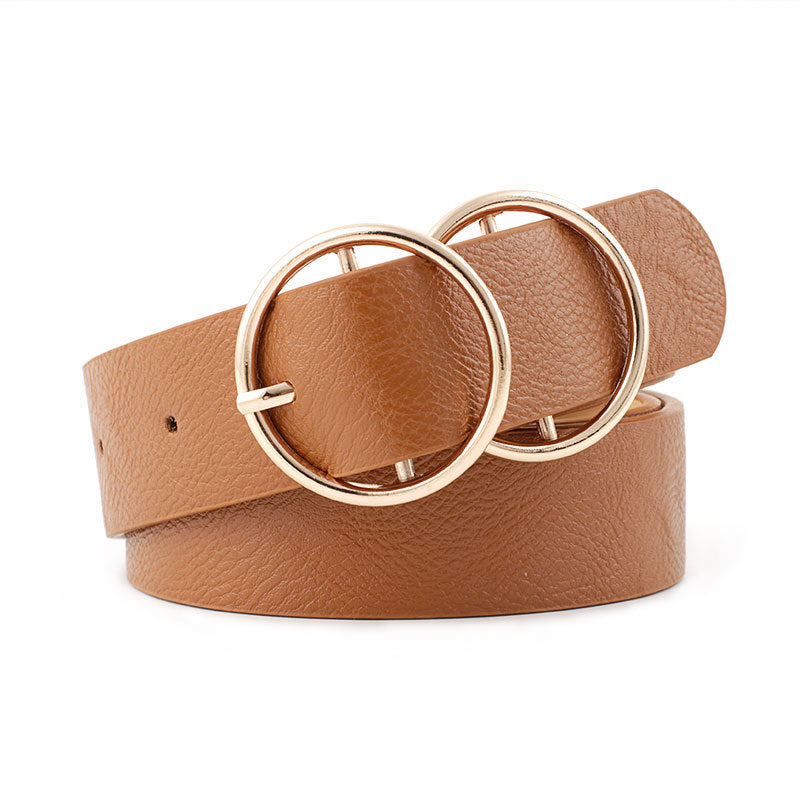 Women's Pu Wide Belt With Double Round Buckle