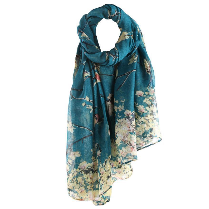 New Fashion Tree Branch And Bird Print Pattern Scarf