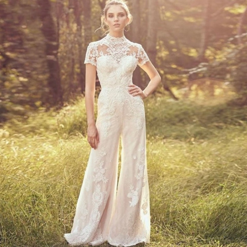 Bridal Gowns Short Sleeve Jumpsuit