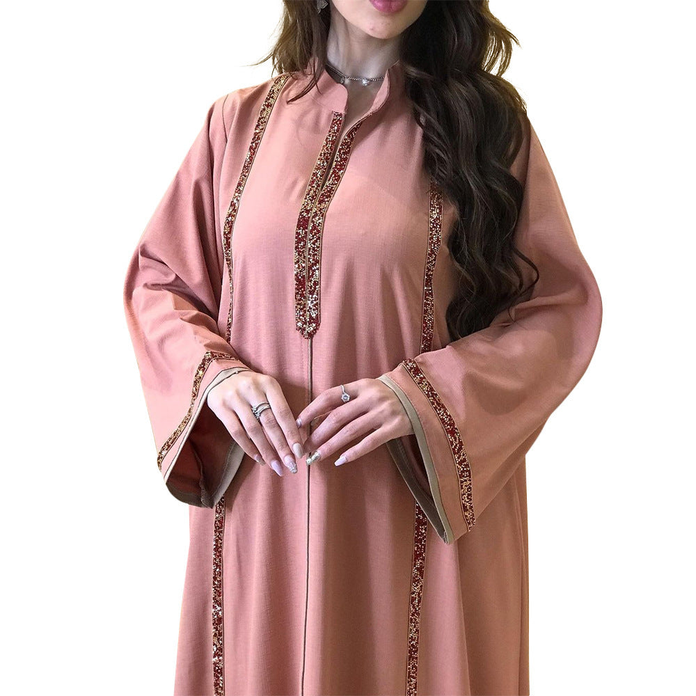 Lockeres Swing-Kleid mit Diamantband für Damen, muslimische Robe