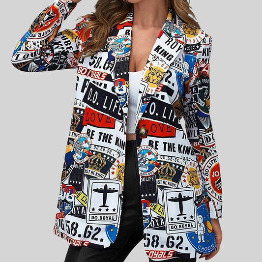 Women Printed Casual Printed Suit Blazer Jacket