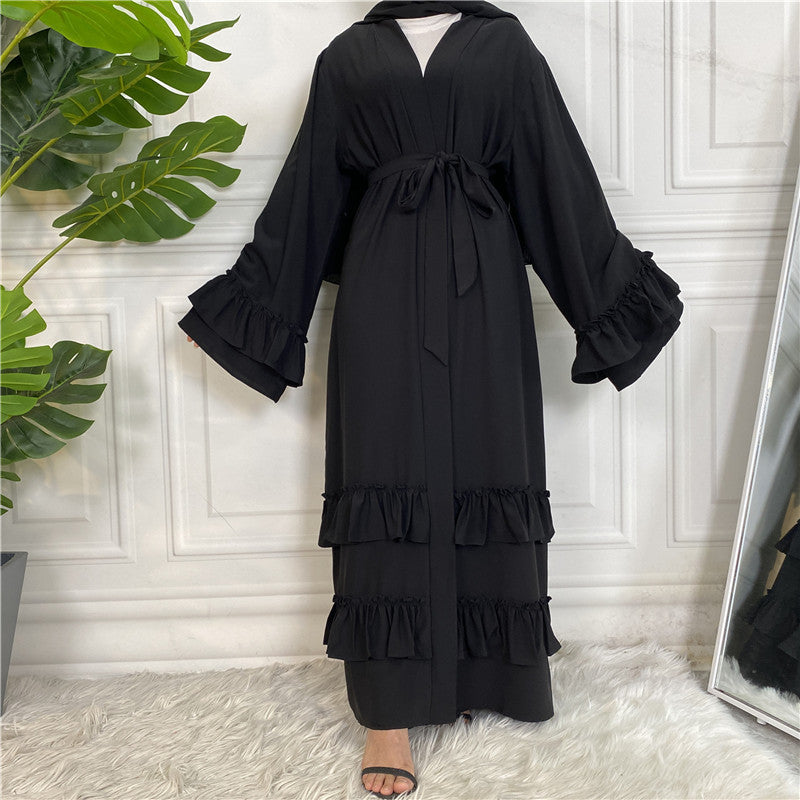 Ruffled Sleeves Lace Up Dubai Arab Cardigan Robe