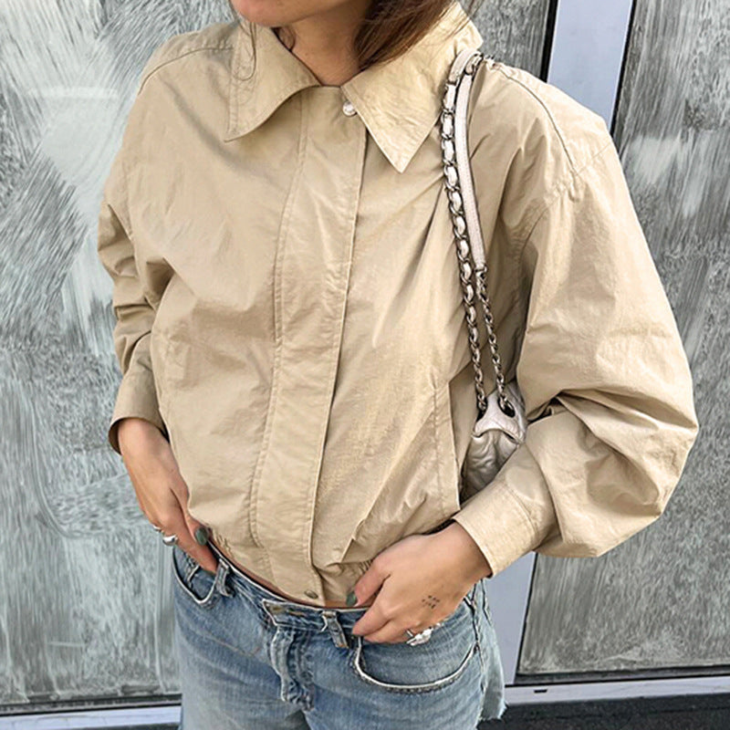 American Style Loose Basic Polo Collar Jacket Trench Coat