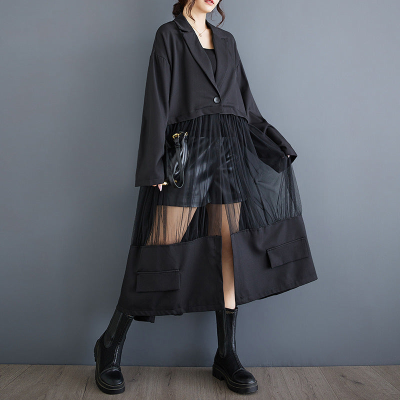 Casual Patchwork Mesh Hollow Suit Skirt