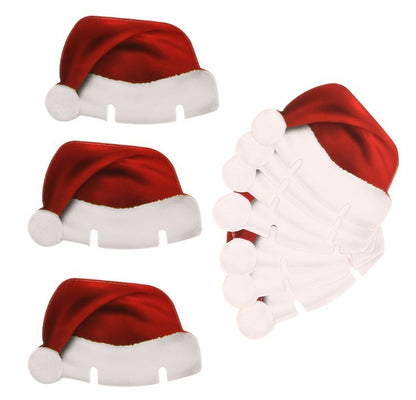 10Pcs Red Christmas Hat Wine Cup Decorations