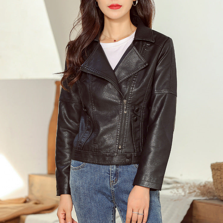 New Fashion Simple Trendy Short Leather Jacket Women