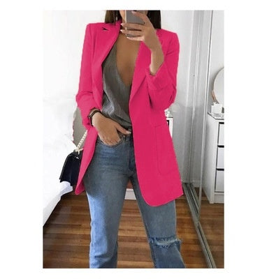 Women Lapel Slim Cardigan Blazer