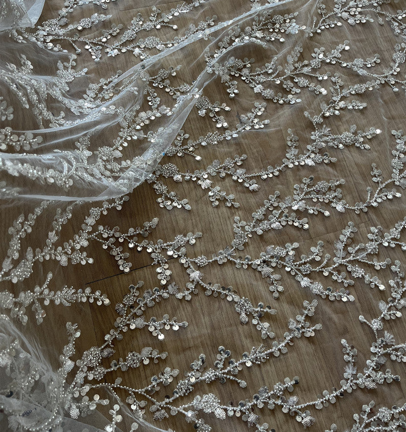 Crystal Sequin Embroidered Transparent Clothing Fabric