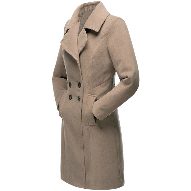 Long Woolen Women's Coat Indoor And Outdoor Casual Jacket Double Breasted