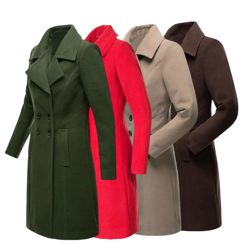 Long Woolen Women's Coat Indoor And Outdoor Casual Jacket Double Breasted