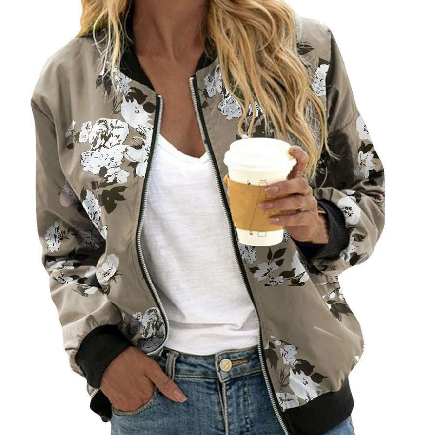 Autumn And Winter New Women's Long Sleeve Zipper Printed Jacket Coat