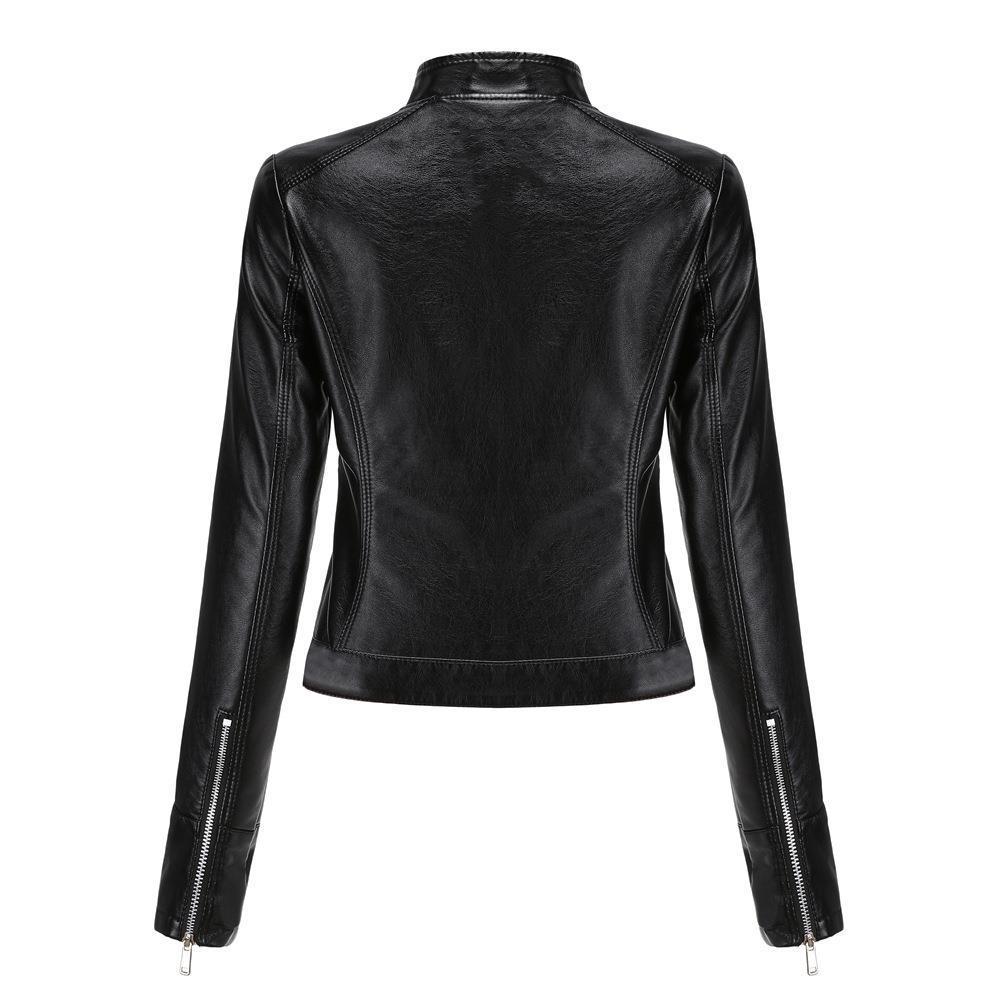 Women's Short Leather Jacket Stand Collar Jacket Thin