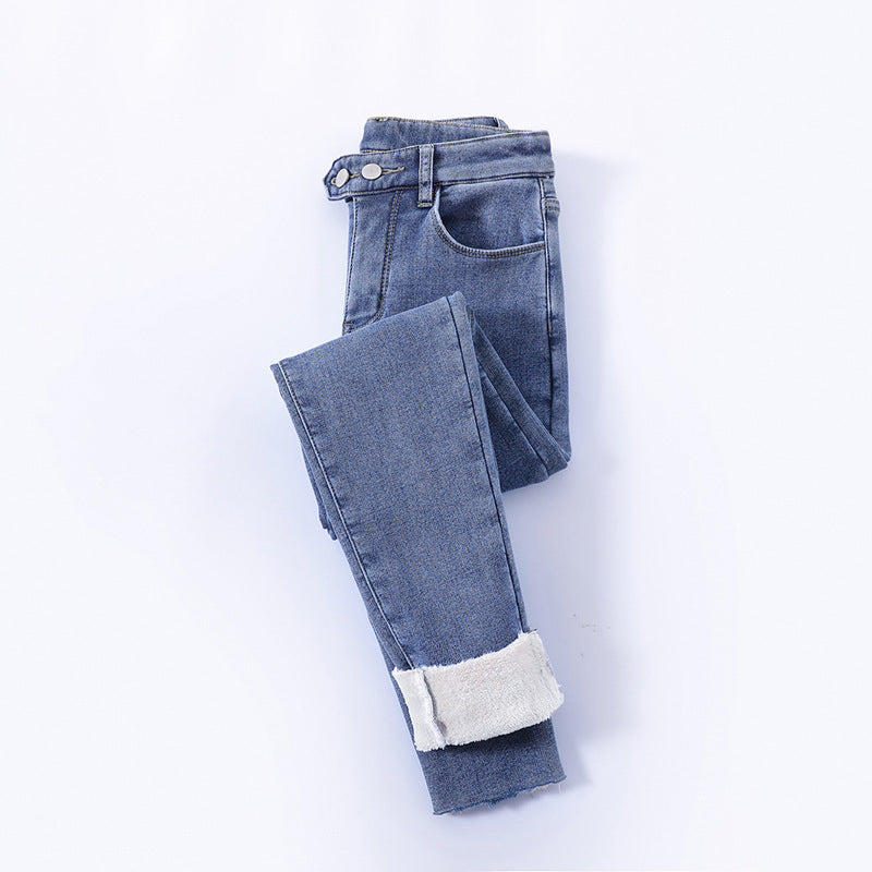 Modische, dicke Jeans mit hoher Taille für Damen