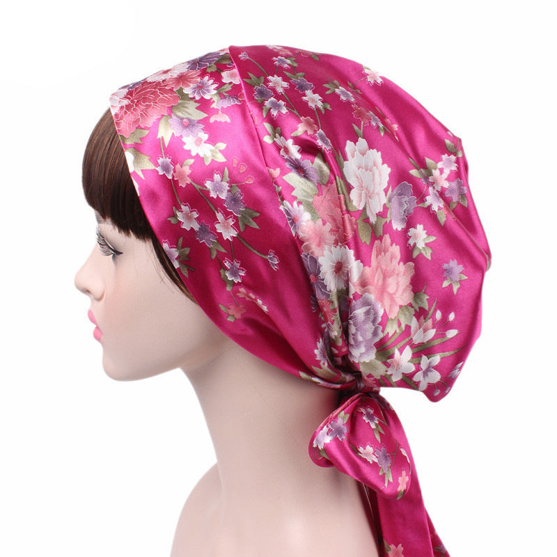 Satin Print Ribbon Bow Turban Hat