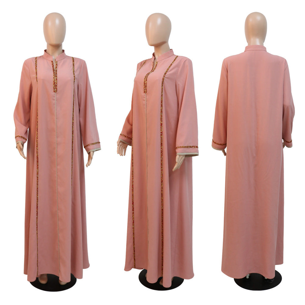 Lockeres Swing-Kleid mit Diamantband für Damen, muslimische Robe