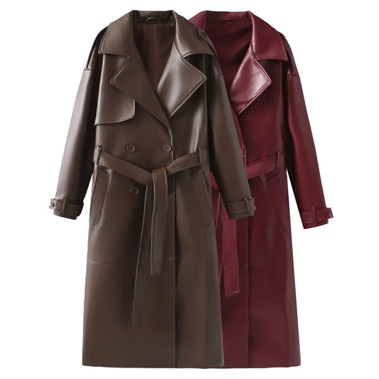 Women's Clothing French Fashion Design Sense Minority All-match Casual Extended Leather Coat