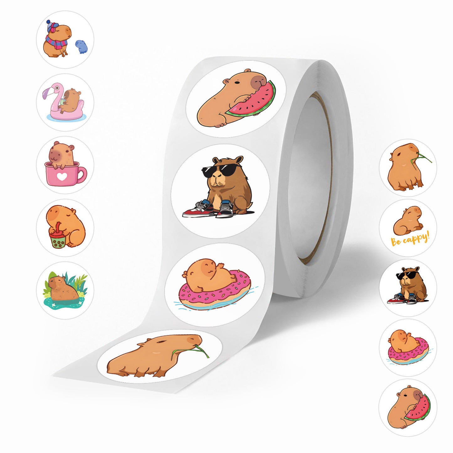 500 Stickersroll Cartoon Capybara Roll Stickers Children's Color Stickers Decorative Notebook Guitar Stickers