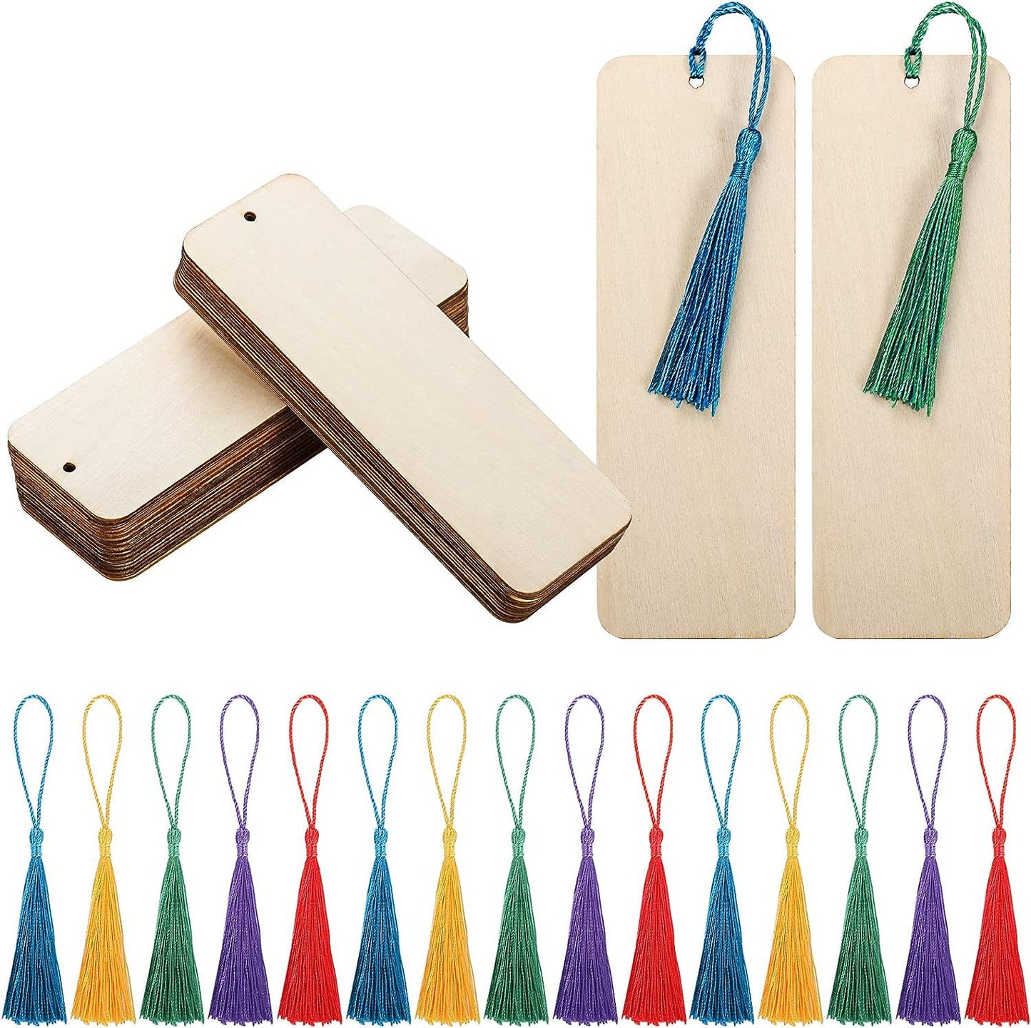 Wooden Hanging Rectangular Blank Bookmark Decorative Pendant