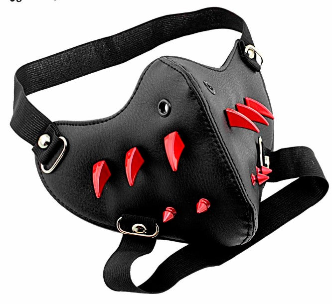 Skull Riding Leather Black Half Face Mask