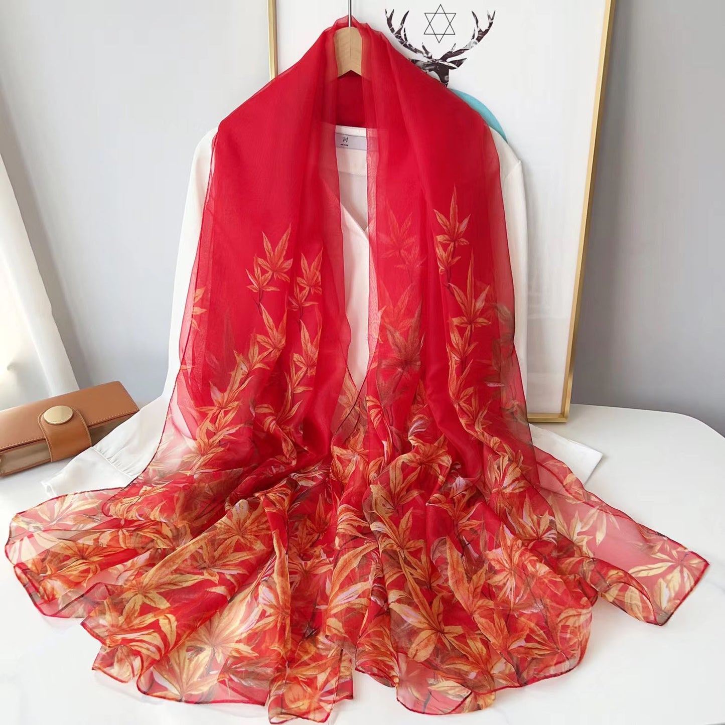 Peony Silk Scarf Women's Long Sun Protection