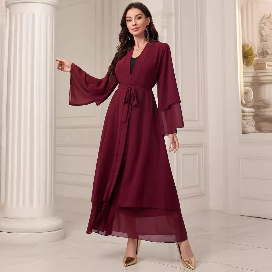 Middle East Solid Color Chiffon Plus Size Women's Gauze Robe