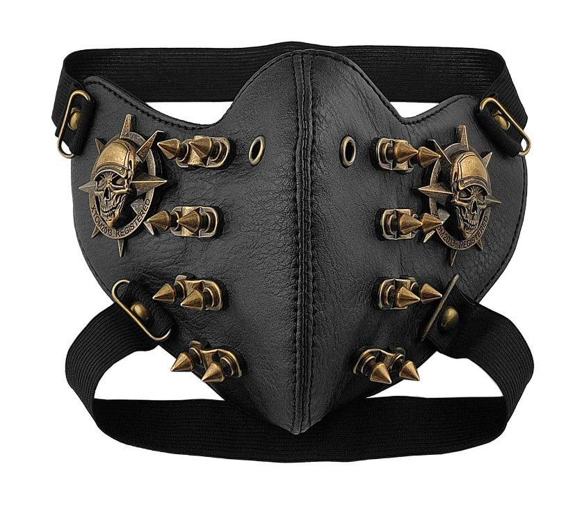 Skull Riding Leather Black Half Face Mask