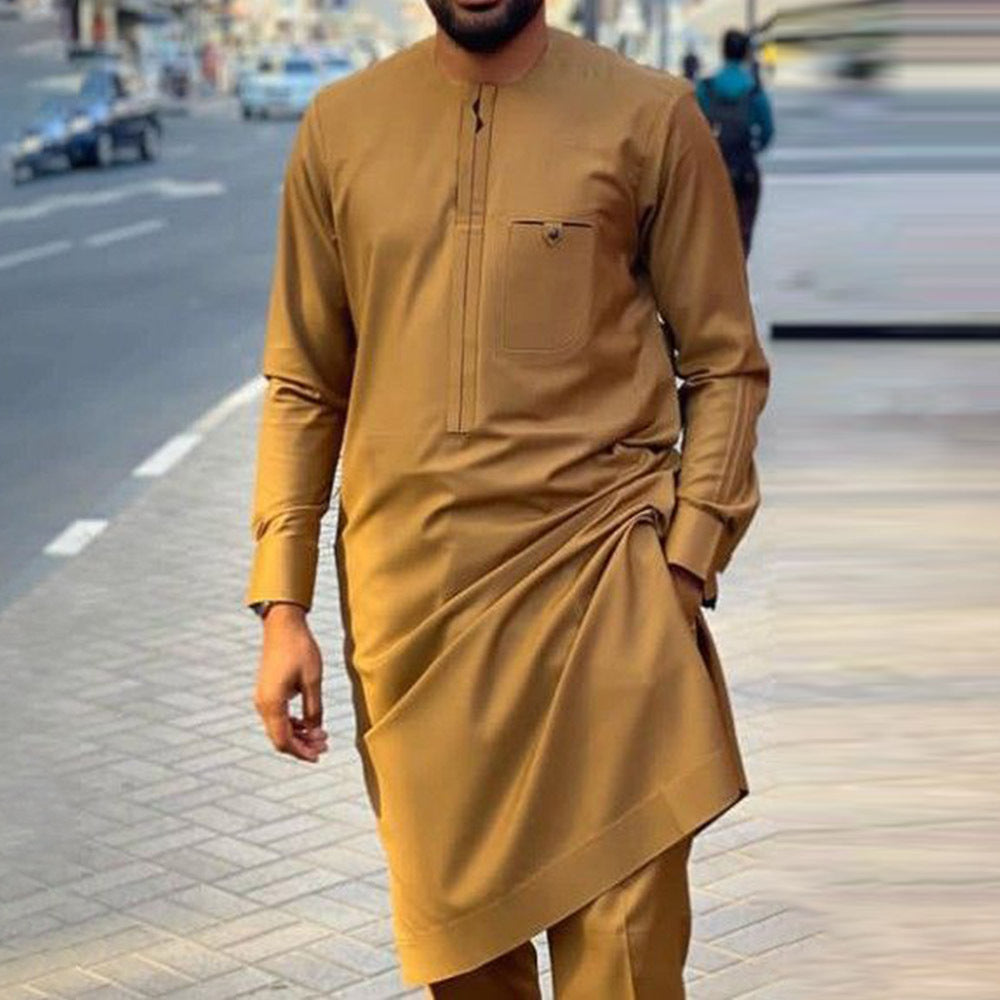 African Style Middle East Casual Brown Slim Fit Suit