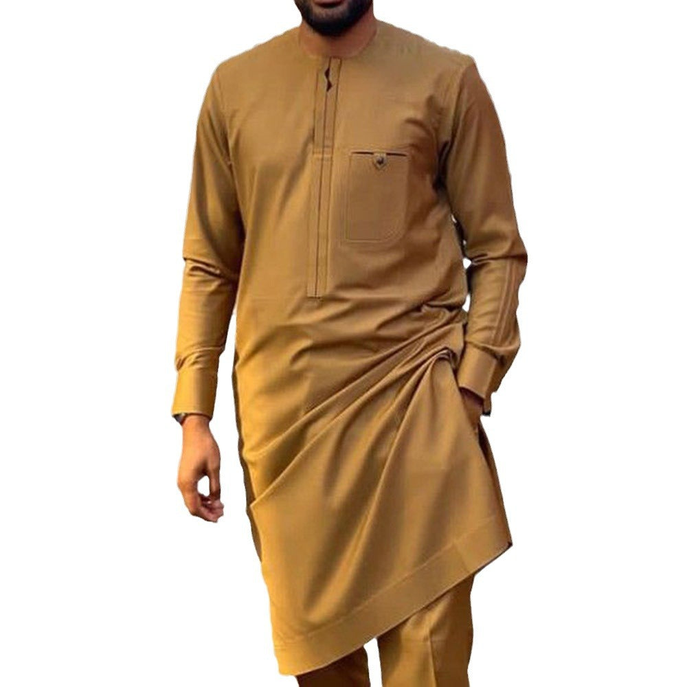 African Style Middle East Casual Brown Slim Fit Suit