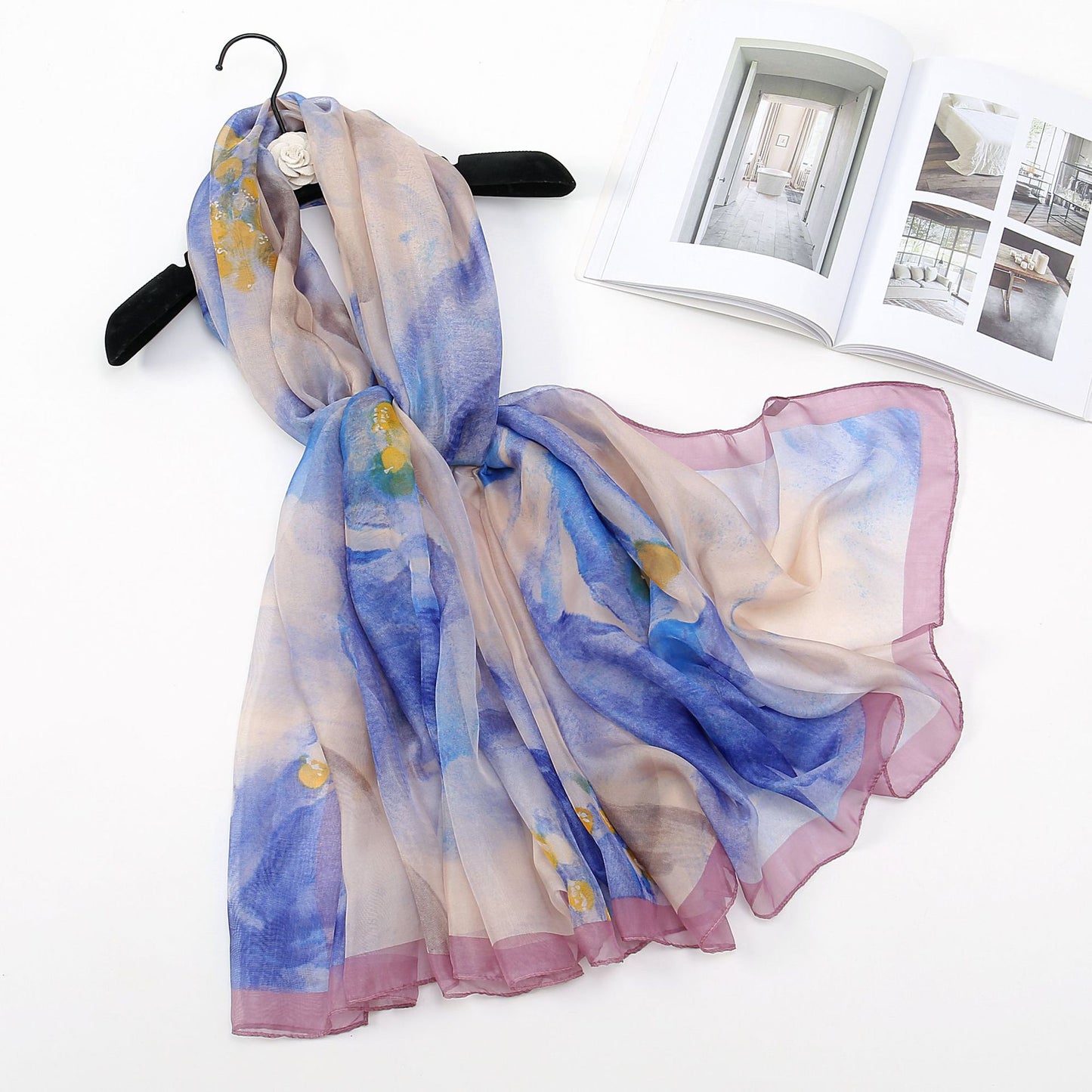 Peony Silk Scarf Women's Long Sun Protection