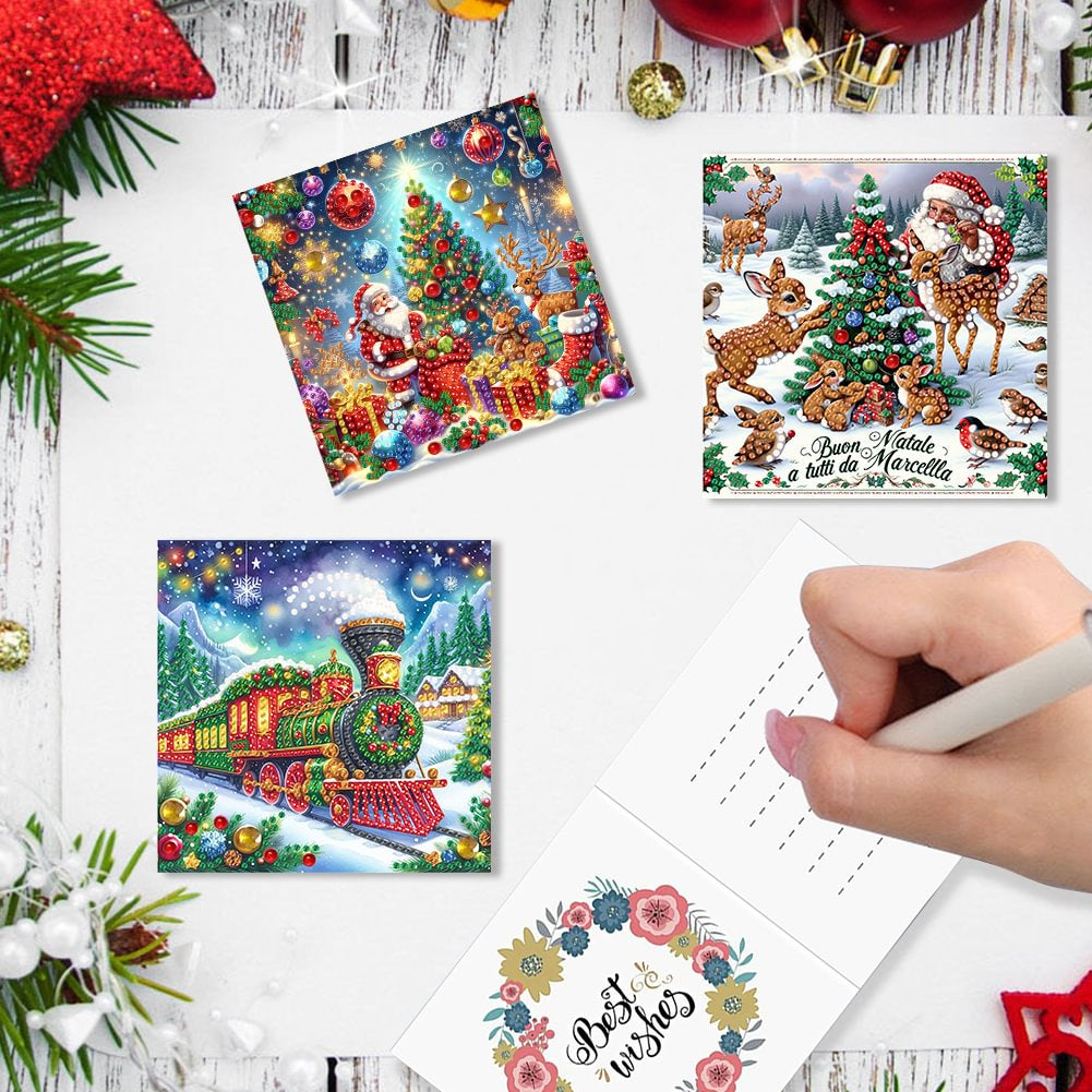 Christmas Holiday Diamond Painted Spot Drill 6 Combination Style Greeting Cards