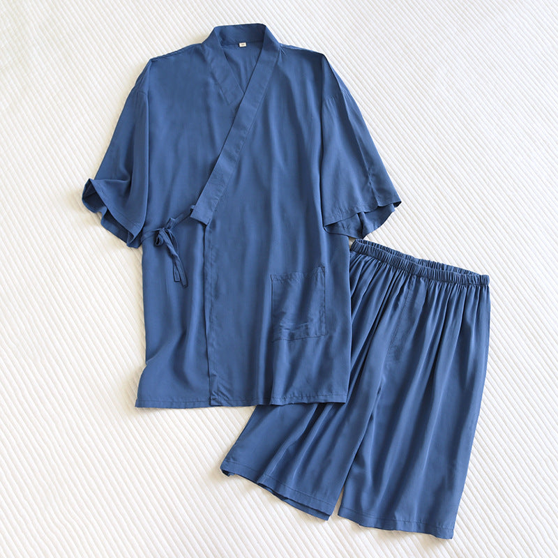 Men's Cotton Silk Summer Short Sleeve Shorts Homewear Suit