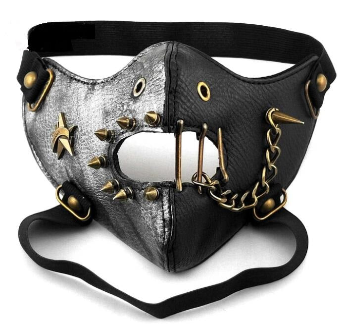 Skull Riding Leather Black Half Face Mask