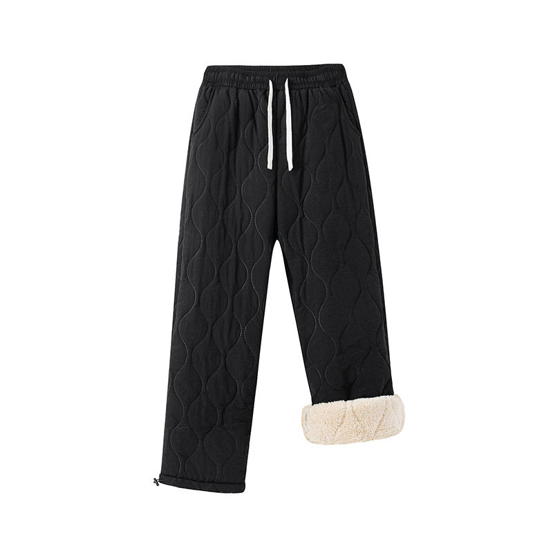 Retro Rhombus Thickened Cotton Pants Men And Women Warm Straight-leg Pants