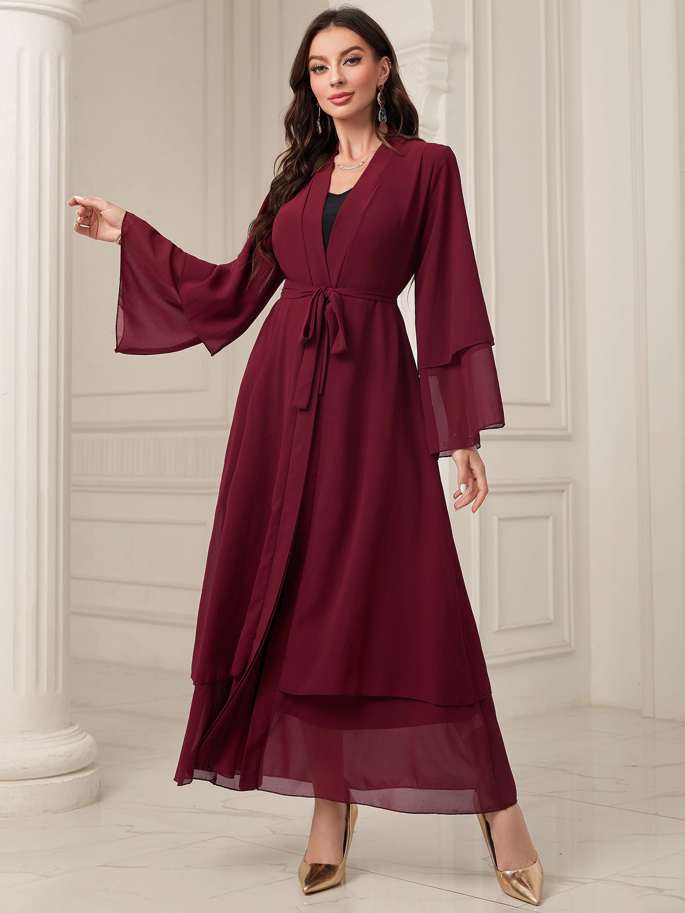 Middle East Solid Color Chiffon Plus Size Women's Gauze Robe