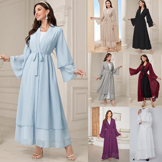 Middle East Solid Color Chiffon Plus Size Women's Gauze Robe