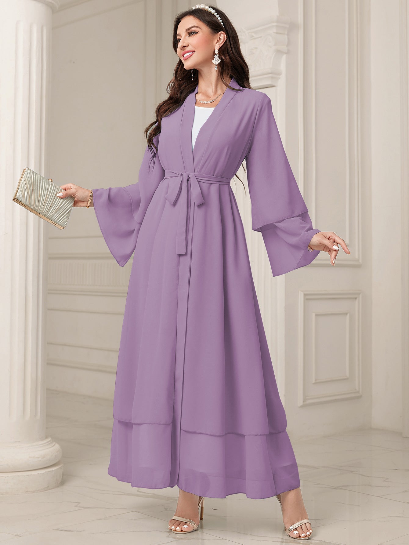 Middle East Solid Color Chiffon Plus Size Women's Gauze Robe