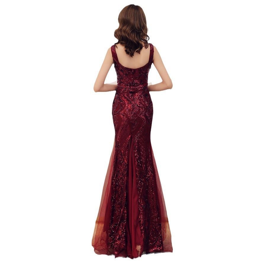 Fishtail Long Summer Sequins Sling Evening Dress Banquet