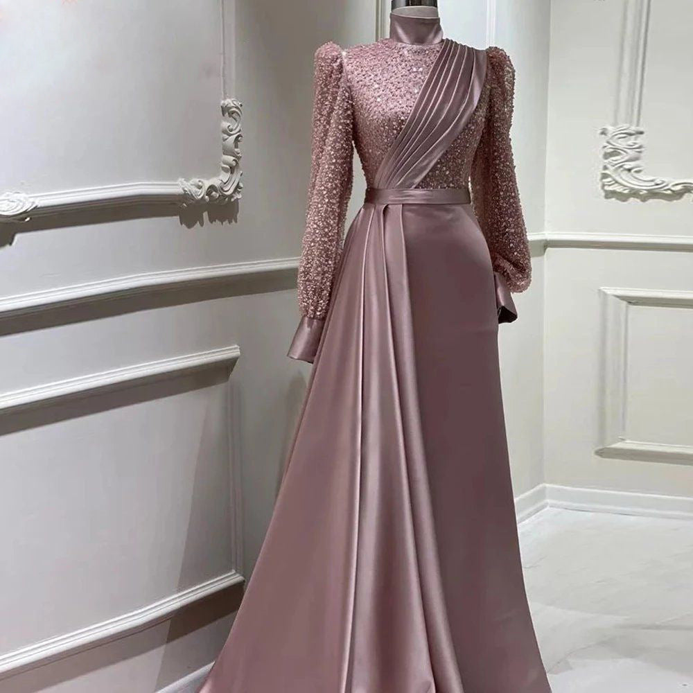 Stand Collar All-inclusive Long Sleeve Detachable Evening Dress Elegant Elegant Two-piece Suit