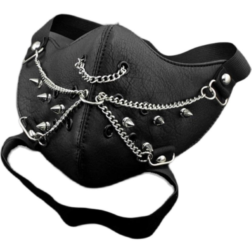 Skull Riding Leather Black Half Face Mask