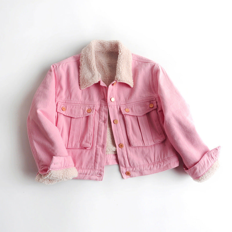 Women Lamb Wool Fleece-lined Thickening Denim Jacket