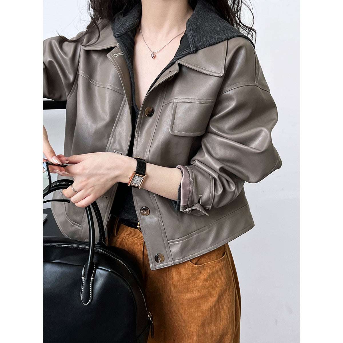 Women's Fall Lapels Motorcycle Short Jacket