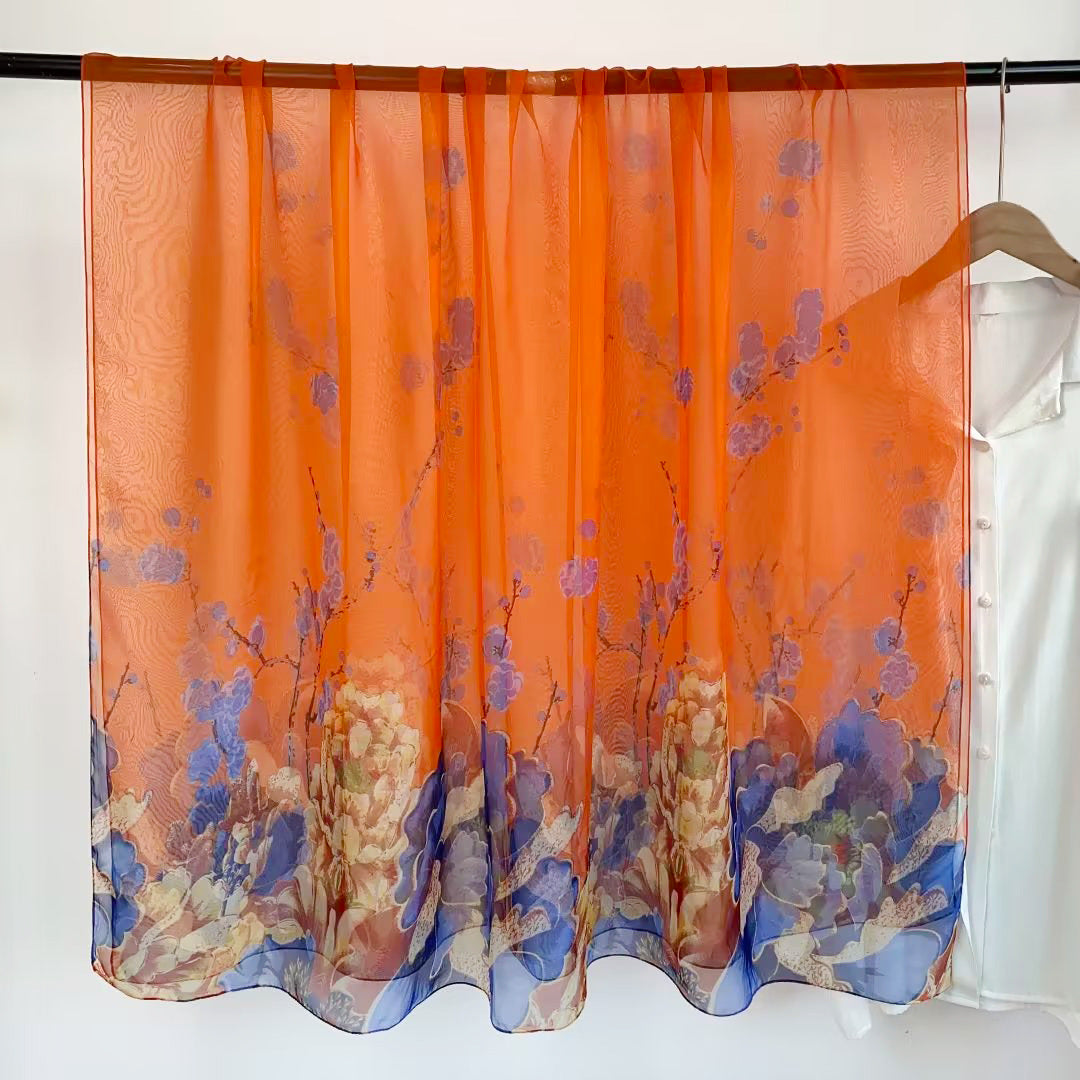 Peony Silk Scarf Women's Long Sun Protection